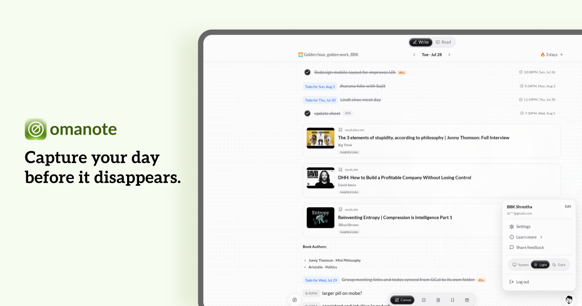 omanote - Opinionated notetaking app preview